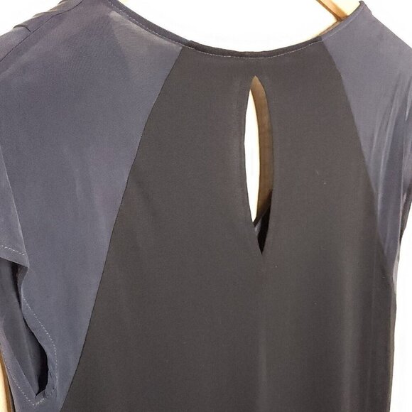 Warehouse Black Blue Silky Soft Mixed Material Shirt Dress 10 - Picture 4 of 6